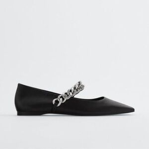 Zara black leather flats with chain
